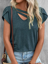 Camisetas sueltas de manga corta con cuello en V y color liso